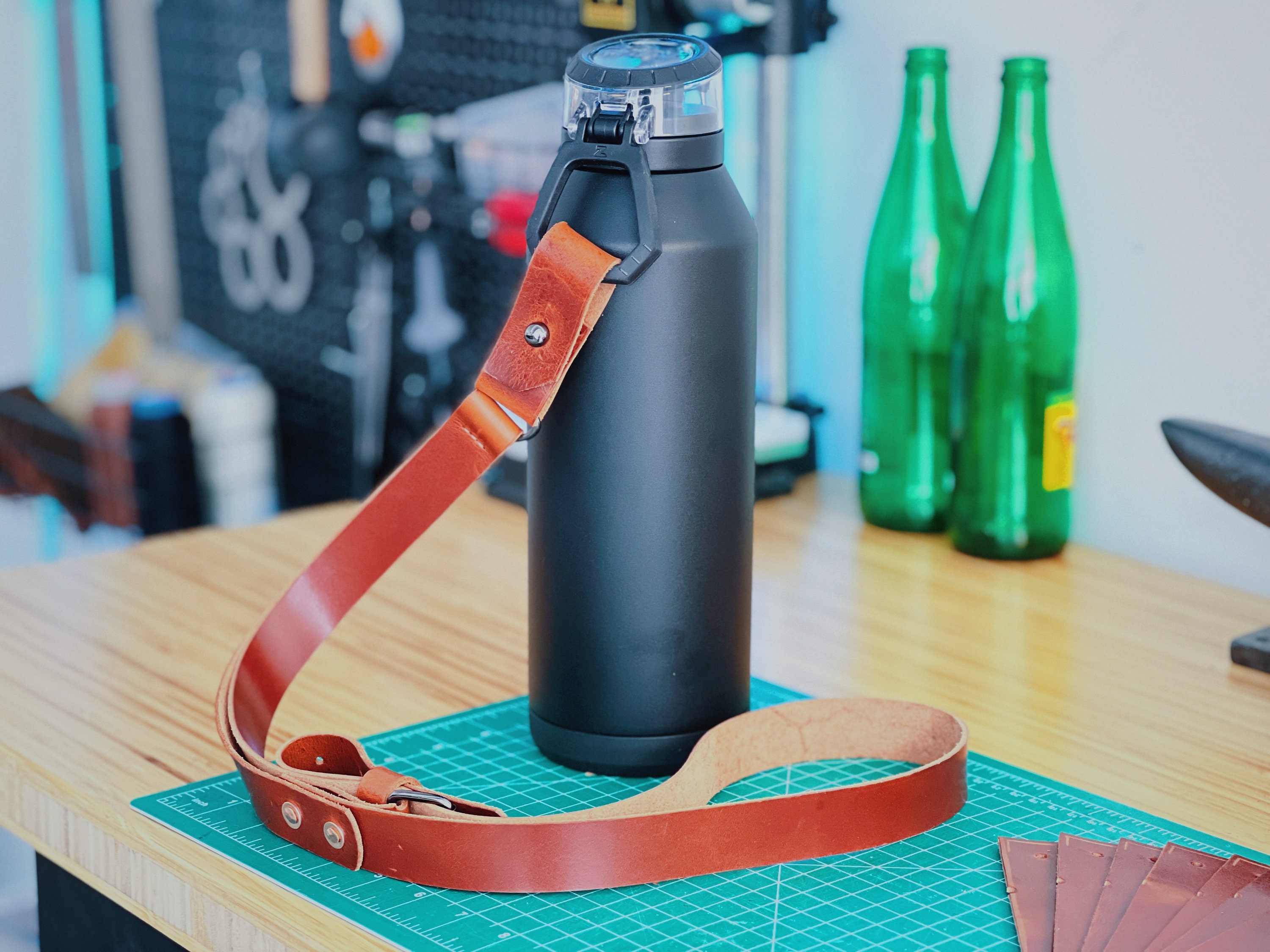 HEYSKAY Water Bottle Holder with Strap, Handle Strap Sling with Adjustable Shoulder Strap & Carabiner 12oz-40oz for Hydro Flask Water Bottle Sports