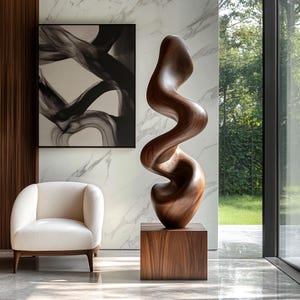 Abstract Wood Sculpture: Hand-Carved Wood Art, Rustic Home Decor
