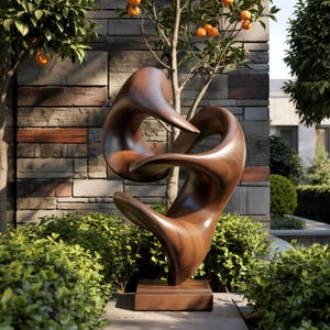 Large Abstract Outdoor Wood Sculpture – Modern Fluid Art Statue – Hand-Carved Garden or Patio Decor – Contemporary Wooden Artwork