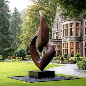 Woodheart Sculpture – Large Abstract Wooden Garden Art –Modern Outdoor Yard Decor–Minimalist Natural Wood Statue –Handmade Organic Sculpture