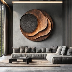 Large Wooden Wall Sculpture | Hand-Carved Round Abstract Art | Modern Eclipse Inspired Wood Wall Decor | Luxury Nature Statement Piece