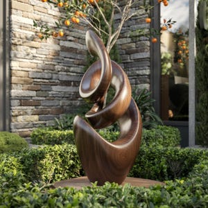 Outdoor Abstract Wood Sculpture – Modern Curved Garden Art | Handcrafted Wooden Yard Accent for Landscape & Patio Decor