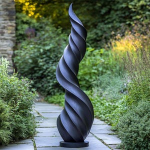 Tall Twisted Outdoor Sculpture – Modern Spiral Garden Art in Black – Contemporary Yard Decor for Landscape or Patio