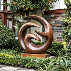 Large Outdoor Wood Circle Sculpture – Modern Abstract Garden Art | Handcrafted Wooden Yard Decor for Landscape Design