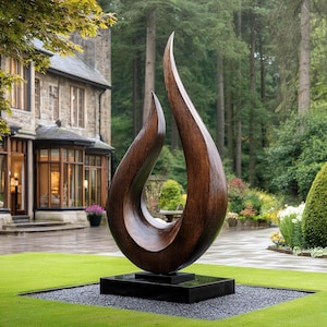 Large Outdoor Abstract Wood Sculpture – Luxury Garden Decor, Weatherproof Modern Art for Yard, Patio, or Estate Landscaping