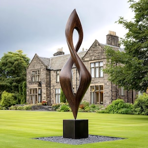 Ethereal Loop – Modern Abstract Garden Sculpture, Tall Twisted Wood Outdoor Art for Contemporary Landscape, Courtyard & Luxury Patio Decor