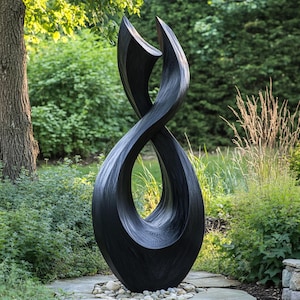 Modern Outdoor Wood Sculpture - Large Abstract Infinity Garden Art, Black Minimalist Yard Decor, Weather-Resistant Wood Statue