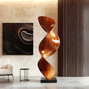 Modern Wooden Spiral Sculpture – Large Outdoor/Indoor Abstract Wood Art for Garden, Patio, or Living Room Decor