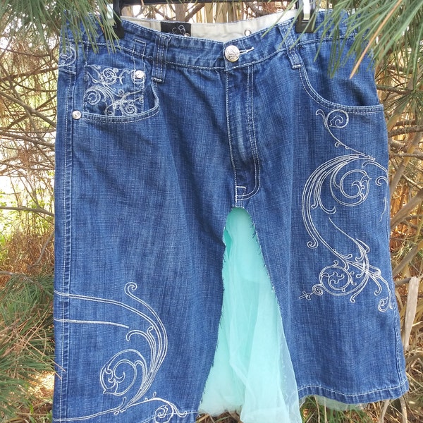 upcycled jean and toile skirt