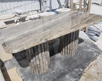 Handmade Travertine Dining Table, Natural Marble Furniture, Stone Home Decor