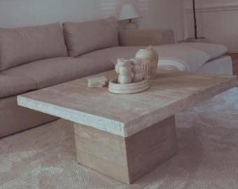 Handcrafted Travertine Marble Coffee Table – Natural Stone Living Room Furniture, Luxury Home Decor