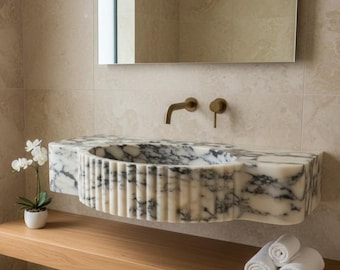 Calacatta Viola Marmor Waschbecken - Handgefertigtes Wand-Becken aus Naturstein für die Gästetoilette