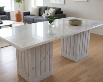 Carrara Marble White Dining Table – Handmade Stone Table for Kitchen & Living Room