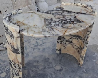 Handmade Calacatta Viola Marble Ellipse Table – Natural Stone Office Desk