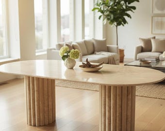 Handmade Travertine Dining Table – Natural Stone Dining Room Furniture