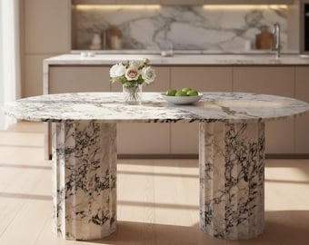 Mesa de comedor de mármol Calacatta Viola: diseño italiano, tamaño personalizable