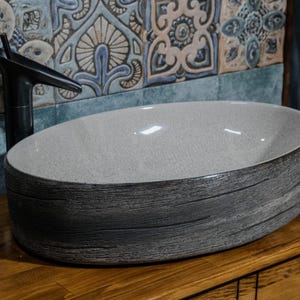 Gray and White Bathroom Sink, Marble Look Porcelain Sink, High Enginereed Porcelain Vessel Sink, Handmade Kitchen Sink , Ceramic Sink , Sink