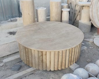 Travertine Marble Coffee Table – Handmade Rustic Natural Stone Living Room Table