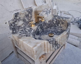 Calacatta Viola Marble Sink with Backsplash – Natural Stone Bathroom Vanity