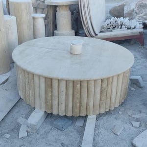 Travertine Marble Coffee Table – Handmade Round Natural Stone Living Room Table