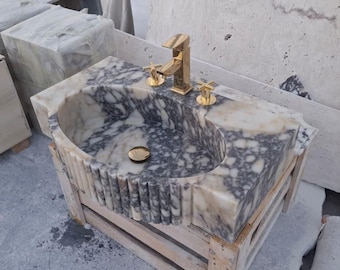 Calacatta Viola Marble Bathroom Sink – Wall Mounted Natural Stone Wash Basin