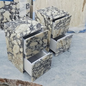 Calacatta Viola Marble Nightstand with Drawer – Handmade Luxury Stone Side Table image 3