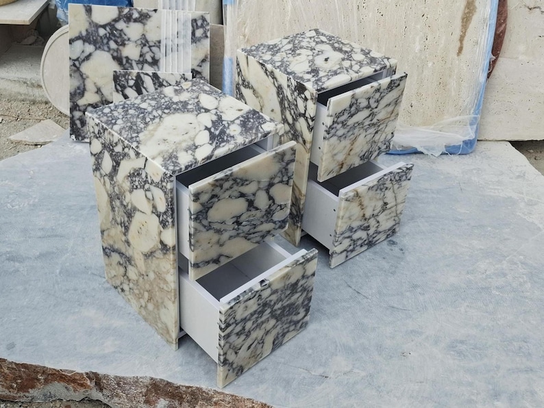 Calacatta Viola Marble Nightstand with Drawer – Handmade Luxury Stone Side Table image 3