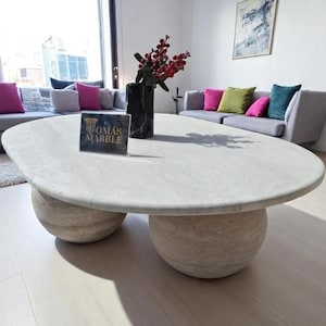 Handmade Travertine Marble Coffee Table, Natural Stone Table for Living Room, Custom Order