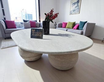 Handmade Travertine Marble Coffee Table, Natural Stone Table for Living Room, Custom Order