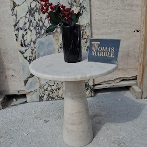 Travertine Marble Coffee Table – Handmade Round Side or Nesting Table, Natural Stone Living Room Furniture