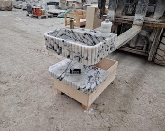 Lavandino da bagno in marmo Calacatta Viola – Lavabo da parete in pietra naturale