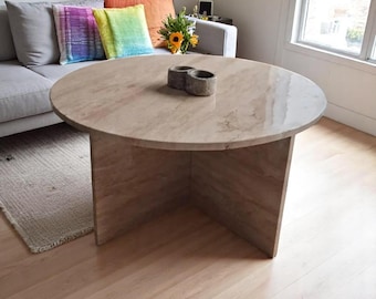 Handmade Travertine Ellipse Coffee Table: Natural Stone Home Decor