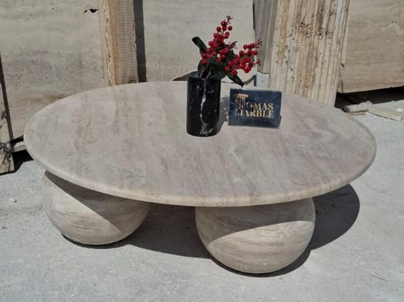 Travertine Marble Coffee Table – Handmade Natural Stone Furniture for ...