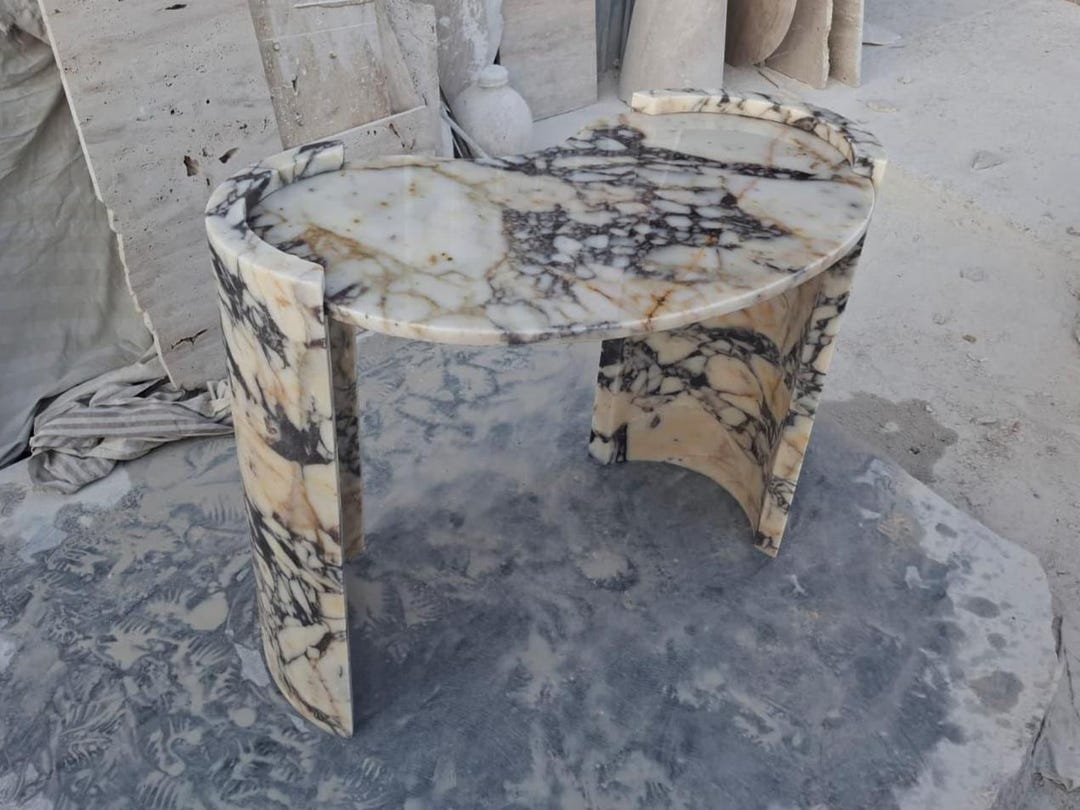 Handmade Calacatta Viola Marble Ellipse Table – Natural Stone Office ...