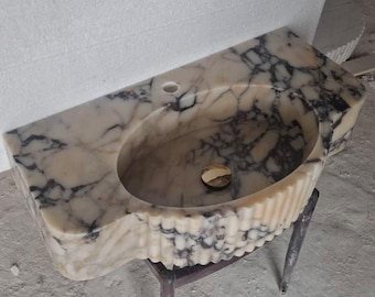 Wall Mounted Marble Sink – Calacatta Viola Handmade Natural Stone Vanity