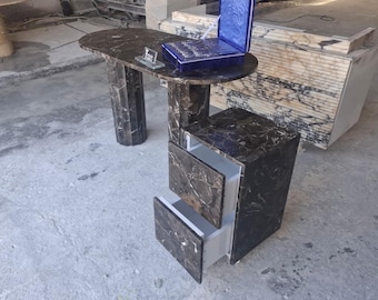 Dark Emperador Marble Dining Table – Handmade Italian Stone Furniture