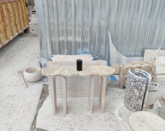 Handmade Travertine Coffee Table: Natural Stone Garden Table