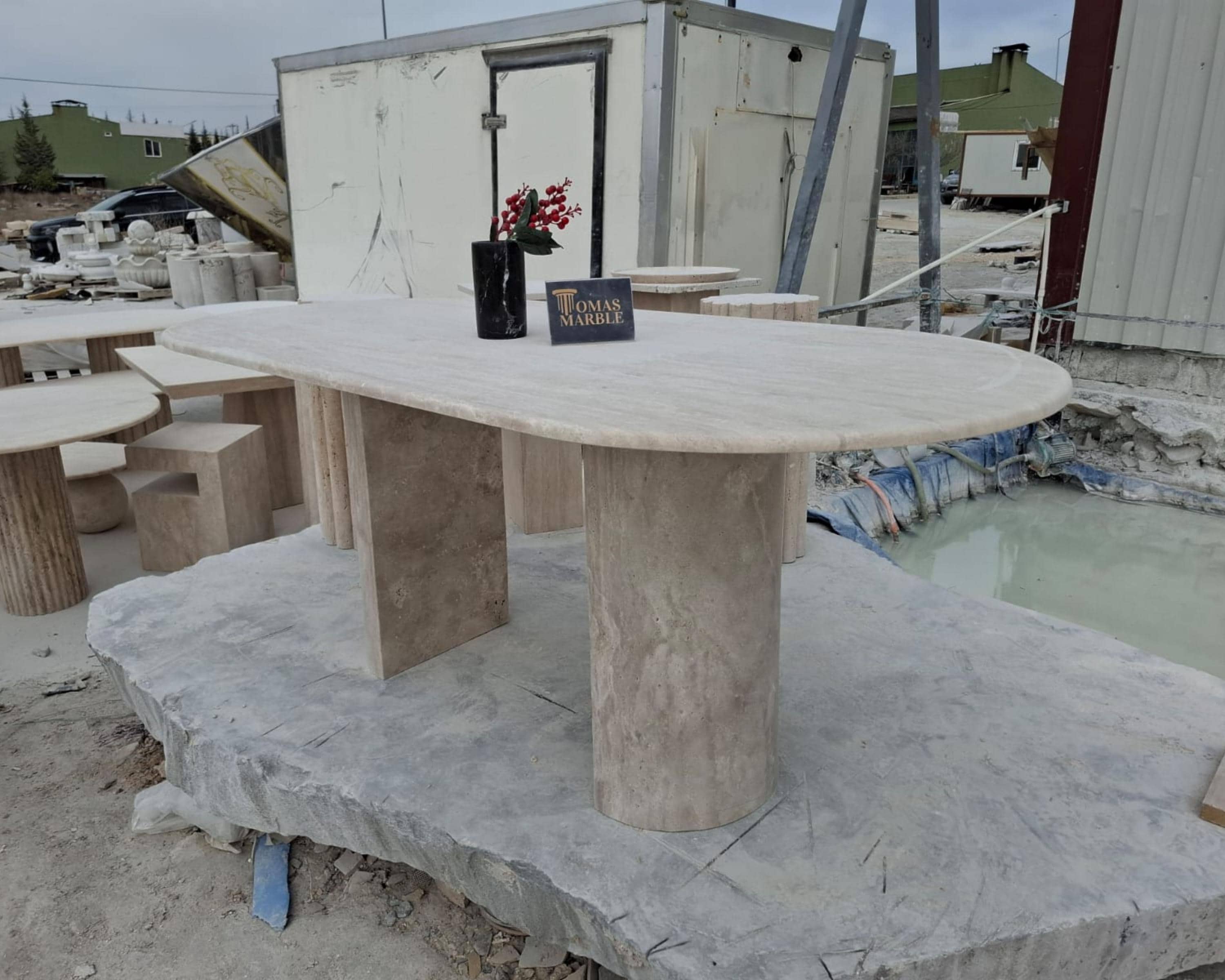 Handmade Travertine Marble Dining Table – Natural Stone Kitchen Table ...
