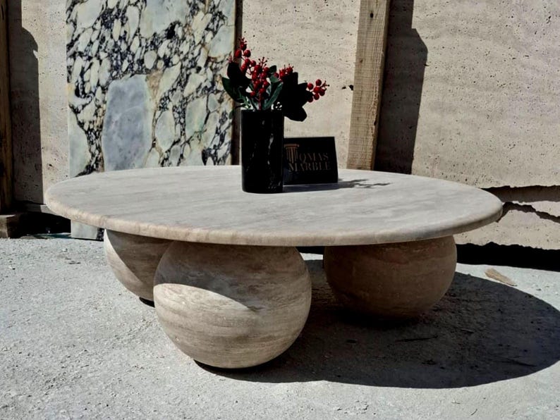 Travertine Marble Coffee Table – Handmade Natural Stone Furniture for ...