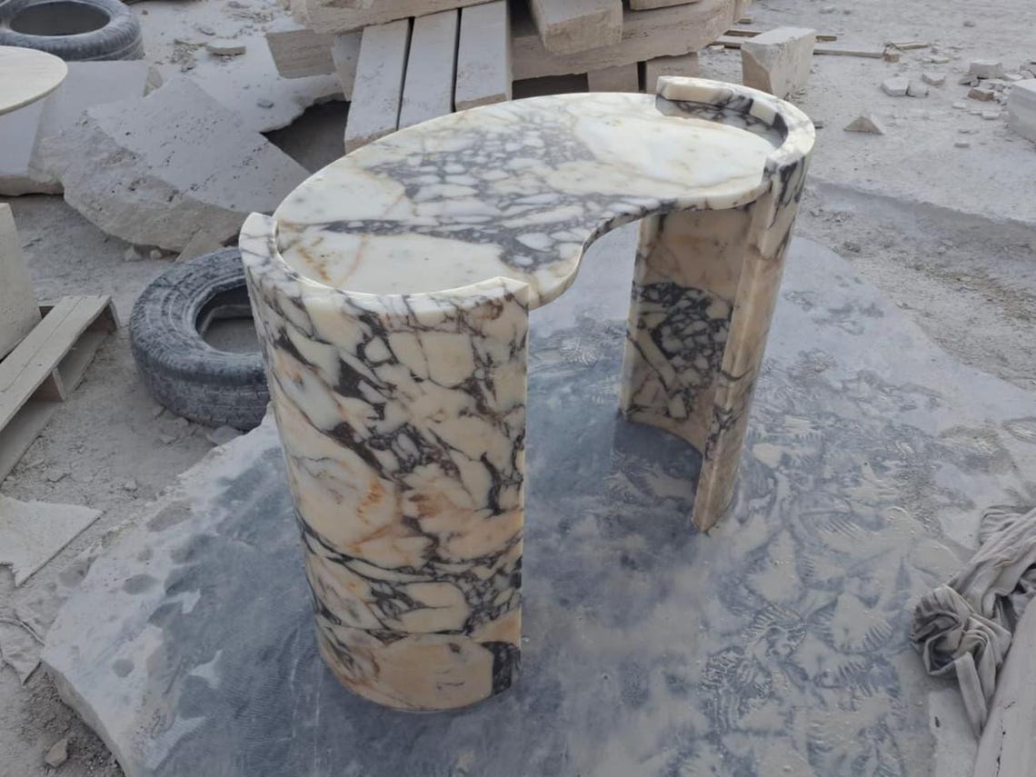 Handmade Calacatta Viola Marble Ellipse Table – Natural Stone Office ...