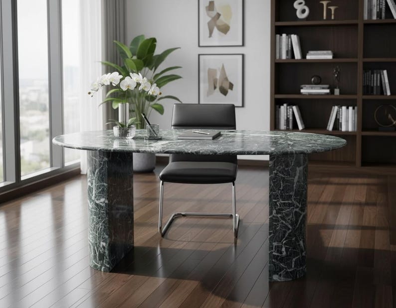 Handmade Calacatta Viola Marble Table: Green Stone Office Desk, Kitchen ...