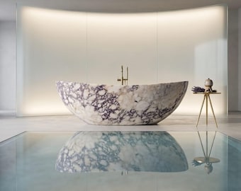 Calacatta Viola Marble Bathtub – Handmade Custom Natural Stone Freestanding Tub for Bathroom