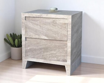 Travertine Marble Drawer Nightstand – Handmade Bedside Table, Bedroom Stone Furniture