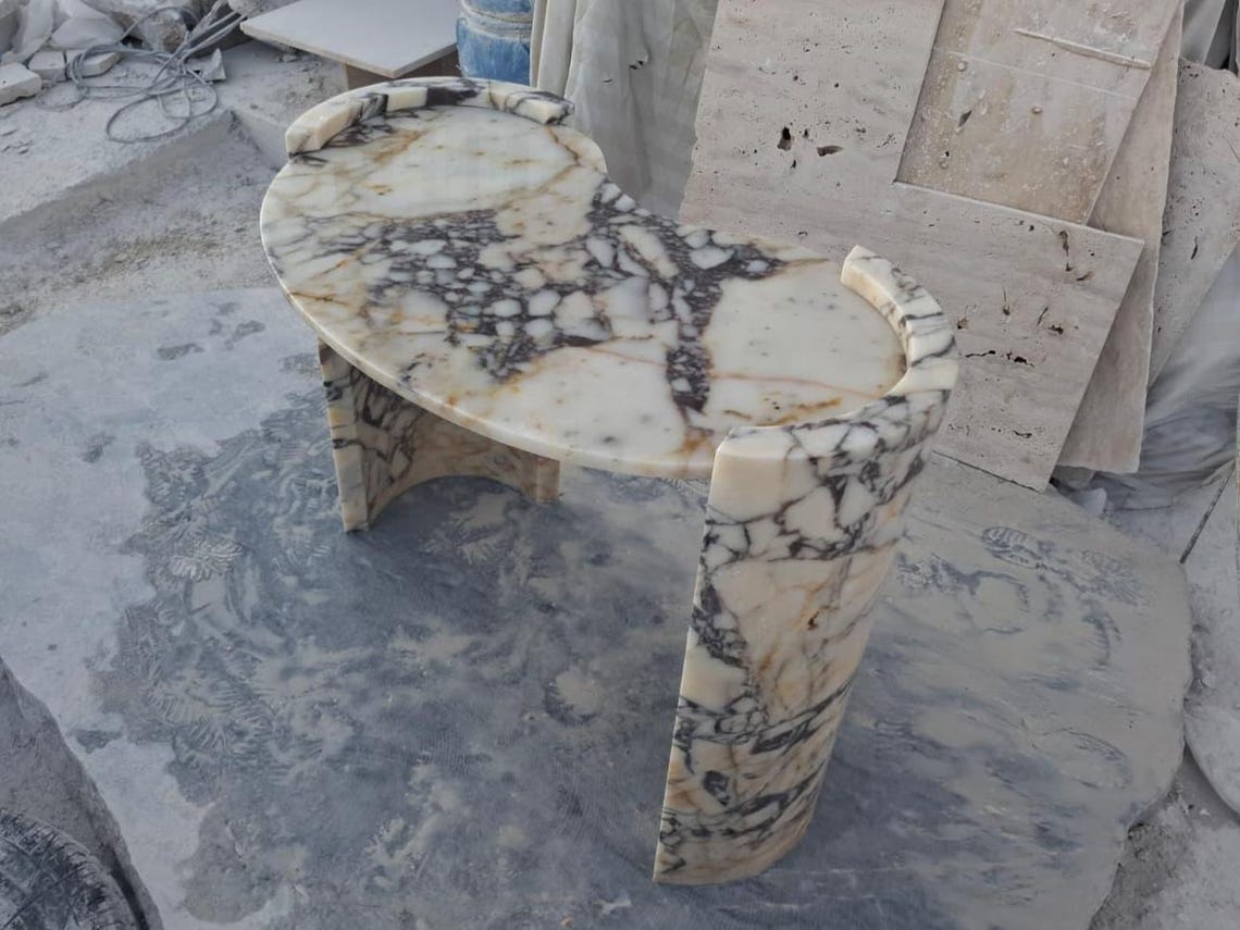Handmade Calacatta Viola Marble Ellipse Table – Natural Stone Office ...