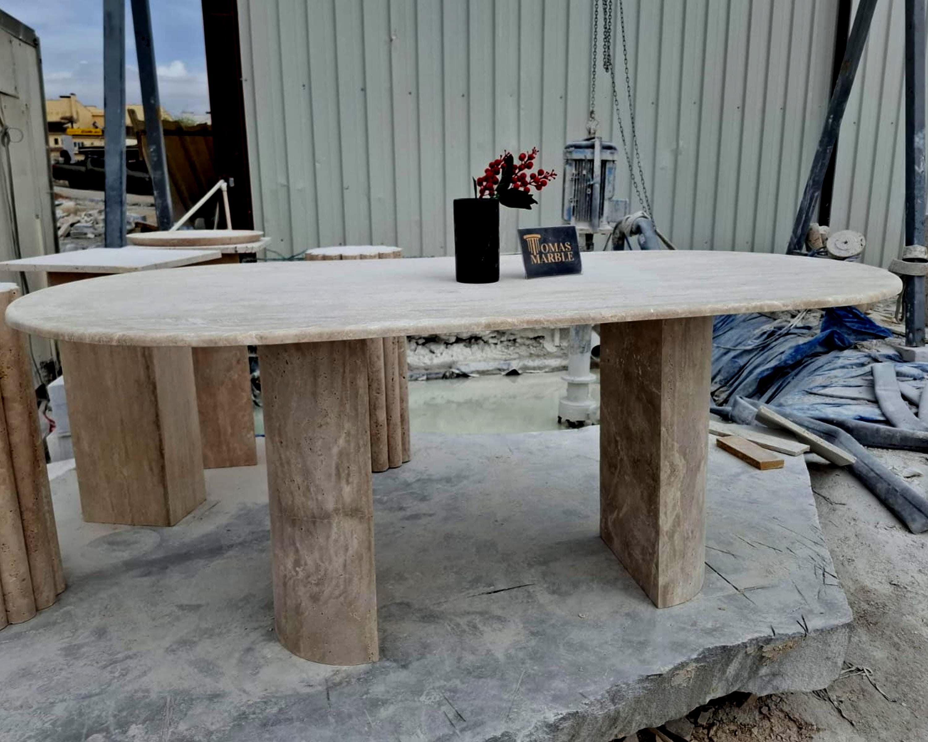 Handmade Travertine Marble Dining Table – Natural Stone Kitchen Table ...