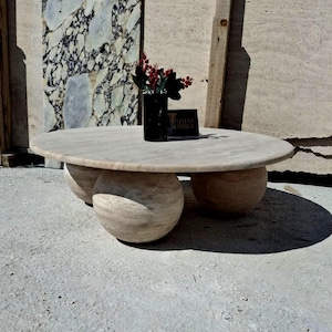 Travertine Marble Coffee Table – Handmade Natural Stone Furniture for Living Room