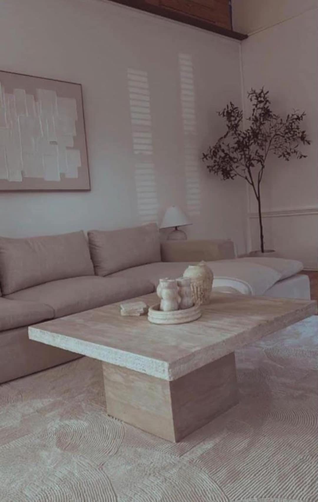Handcrafted Travertine Marble Coffee Table – Natural Stone Living Room ...