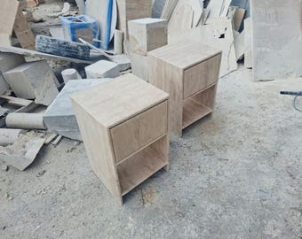 Travertine Marble Nightstand with Drawer – Handmade Luxury Stone Side Table