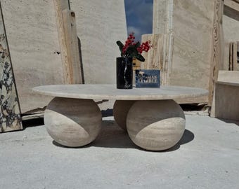Travertine Marble Coffee Table – Handmade Natural Stone Furniture for Living Room