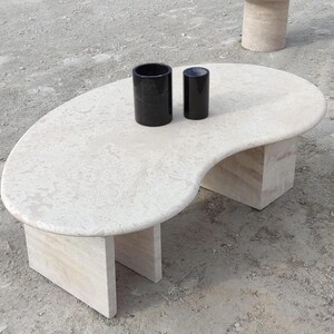 Travertine Marble Coffee Table – Handcrafted Ellipse Living Room Table